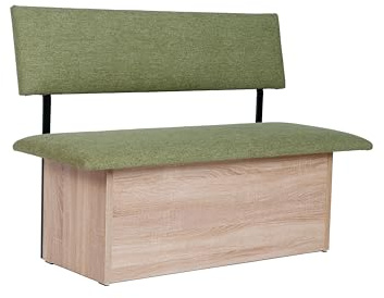 kundler home Sitzbank mit Truhe Holz Eiche Dekor 125x88x48 cm, Eckbank oder Küchenbank mit Aufbewahrung, ideal als Bank im Esszimmer, einfacher Aufbau, 'Das Raumwunder' (Grün, L 125 cm)