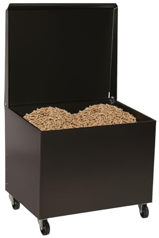 PALUPLUS Baule Portalegna e Pellet da Camino con Ruote di colore Nero, Misura 50x40x55 cm, Cesto per legna in Acciaio Verniciato, Design Elegante, per Stufe e Camini, Made in Italy -2497F -15