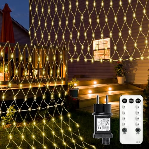 BELLALICHT Lichternetz 3x2m 216 LED Lichterkette Netz WarmLicht 8 Modi mit Fernbedienung Timer für Büsche Garten Zimmer Balkon Außen und Innen