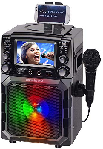 Portable Karaoke Machine with Lyrics Display | Color Screen | CD+G, MP3+G & USB MP3 | Wireless Bluetooth Speaker with Built-in Rechargeable Battery and LED Flashing Lights | Includes Wired Microphone