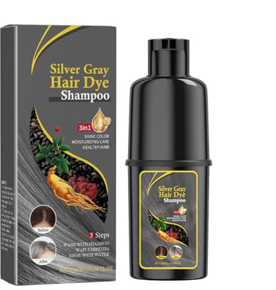 Shampooing Colorant Gris Argenté Pour Cheveux, Shampooing Teinture Capillaire, Couvre Et Ravive Les Cheveux Blancs, Neutralise Les Reflets Jaunes, Pour Une Couleur Gris Argenté Moderne Et Élégante