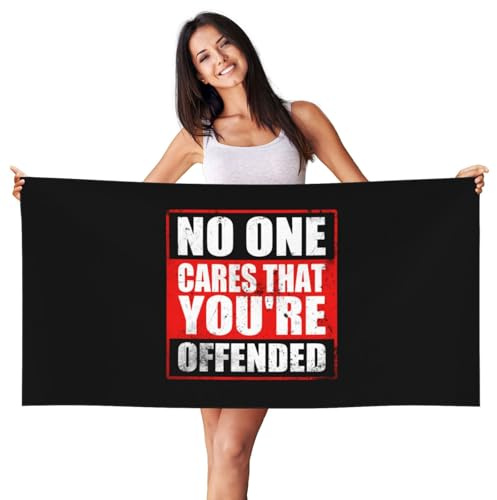 Ekkolikeit Quick Dry Beach Towel No One Cares That You're Offended for Swimming Pool Sports Camping Gym Yoga 27.5 x 55 Inch Vacation Women Men