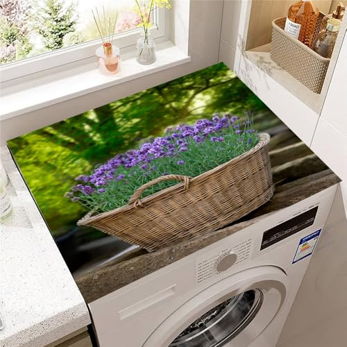 Hearda Housse Machine a Laver Paysage Lavande,Dessus Tapis Lave Linge Antidérapant,Housse de Protection pour Machine à Laver Top,Tapis de Protection pour Dessus Sèche-Linge (Plante,30x40cm)