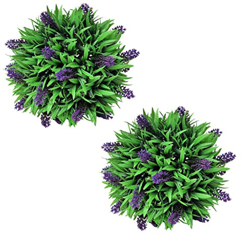 Generico Set Palle di Bosso Artificiale 2 pz con Lavanda 28 cm,Flora Artificiale