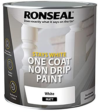 Ronseal RSLOCSWMP25L One Coat Stays Matt Paint, White, 2.5 Litre
