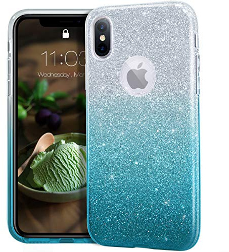 MATEPROX iPhone XS Hülle,iPhone X Hülle, Glitter Schutzhülle Glitzer Bling Handyhülle für 5,8 Zoll iPhone X/Xs-Farbverlauf Grün