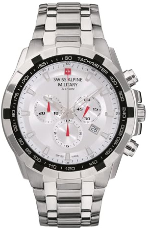 Swiss Alpine Military by Grovana 7043. Cronógrafo de Cuarzo 10 ATM Fabricado en Suiza, Plateado, 7043.9132