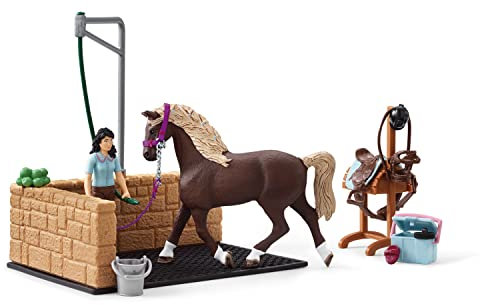 SCHLEICH-Area di Lavaggio con Horse Club Emily e Luna Playset, Colore Mix, 24.5 x 6.6 x 19 cm, 42438.0