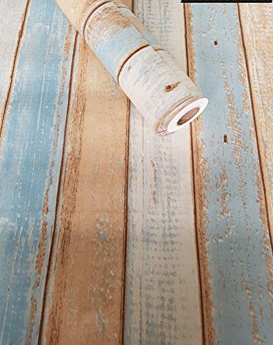 Visario Tapeten Folie 3000-S selbstklebend Farbe Holz Bretter Paneel Strandhaus Dekorfolie Möbelfolie Tapete bunt Vintage 10 m x 45 cm 3022