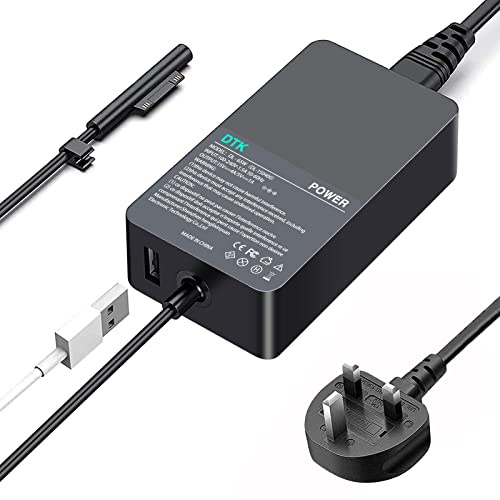 DTK Surface Pro Charger, 15V 4A 65W Laptop Power Adapter for Microsoft Surface Pro 3/4/5/6/7/8/X Surface Book 1 2 3 Surface Go 1 2 Surface Tablet with USB Charging Port