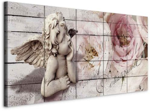 murando - Leinwandbild Blumen Holz Optik, 150x60 cm, 5-teilig, Schlafzimmer | Hochwertige Leinwand, sofort aufhängbar, ideal fürs Wohn- oder Schlafzimmer, wasserfest und lichtecht, langlebig, stilvoll