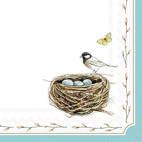 Boston International C854790 IHR 3-Ply Cocktail-Papierservietten für Getränke, Papier, Osternest weiß