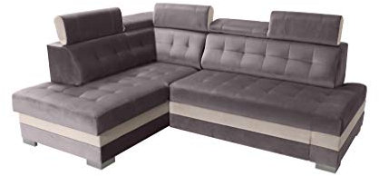 Robin Inspire Paris Ecksofa mit Schlaffunktion Bettkasten 5 Verstellbare Kopfstützen Sofa L-Form Schlafsofa Freistehende Eckcouch Schlafcouch Wohnzimmermöbel Wohnlandschaft Grau Creme