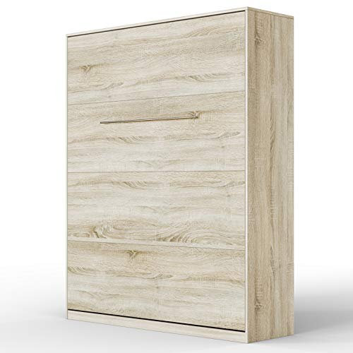 SMARTBett Standard 90x200 120x200 140x200 160x200 | Schrankbett, Wandbett, Wandklappbett fürs Gästezimmer, Büro, Wohnzimmer, Schlafzimmer Eiche Sonoma 160 Vertikal