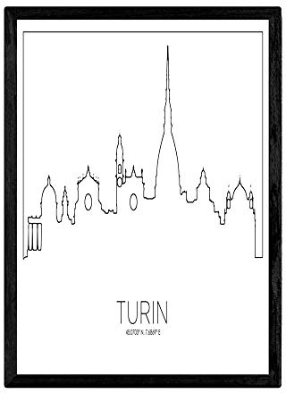 Nacnic Poster mappa di Torino. Fogli con skyline della città al mondo, progettato con linee ad un solo colpo. formato A4