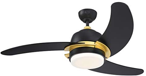 Westinghouse Lighting 73041 Simone, Modern LED Ceiling Fan with Light, 122 cm, Matte Black with Gold Accents, Opal Frosted Glass