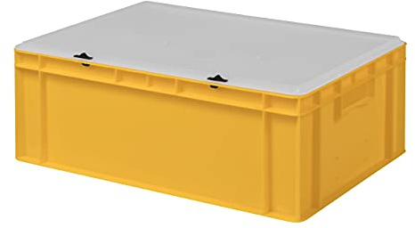 1a-TopStore Design Eurobox Stapelbox Lagerbehälter Kunststoffbox in 5 Farben und 16 Größen mit transparentem Deckel (matt) (gelb, 60x40x22 cm)