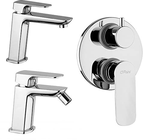 Paini Nove Set Miscelatori Lavabo Clic-Clac + Bidet + Doccia Incasso con Deviatore Rotativo a 2 Uscite Cromato - Piletta Clic-Clac e Flessibili