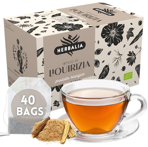HERBALIA - Infuso di Liquirizia in Bustine, Confezione da 40 Bustine Senza Punti Metallici, 80 gr. - Tisana alla Liquirizia