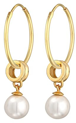 Nenalina Creolen Silber 925 Damen Ohrringe mit Perle vergoldet (8 mm)