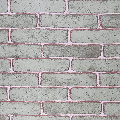 FENTIS Tapete mit Ziegeleffekt Grau und Rosa Selbstklebend Vintage-Design Kontaktpapier zur Dekoration Küche Schlafzimmer Wohnzimmer Wasserdicht und Öldicht Abnehmbare Rolle für Schrank 44x1000cm