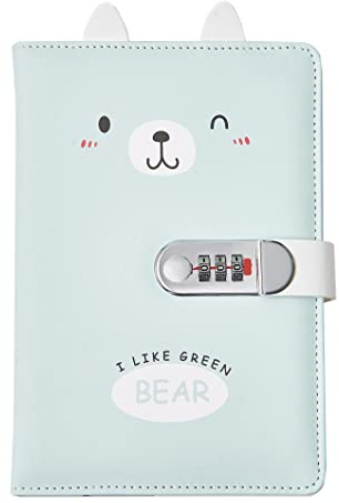 Auvier Creative Diary with Lock (Cartoon Animal 3D Ear), A5 Secret Password Notepad Journal Travel Organiser Combination Lock, Writing Notebook for Kids Boys Girls Teens Women Men, Green