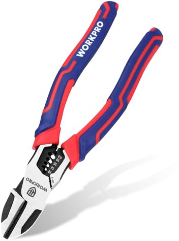 WORKPRO 2-in-1 Diagonal Cutting Pliers with Wire Stripper, 7.5 Inch CRV Steel Wire Cutters with Comfort Grip Handles, Heavy Duty Side-Cutting Pliers for Electricians and Homes, Christmas Gift