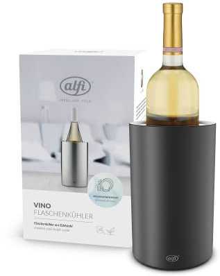 alfi VINO, velvet black mat, Flaschenkühler aus Edelstahl für 0,70 bis 1l Flaschen, Weinkühler, Sektkühler, Kühlhalten ohne Kondenswasser und Eiswürfel, spülmaschinenfest, BPA-frei