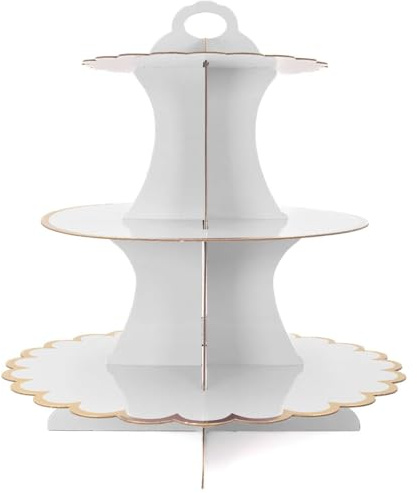 INTIRILIFE Etagere aus Karton mit 3 Ebenen in Weiß - 29 / 21.5 / 16 x 35 cm - Tortenständer aus Pappe, Muffinständer Cupcake Ständer zum selbst aufbauen