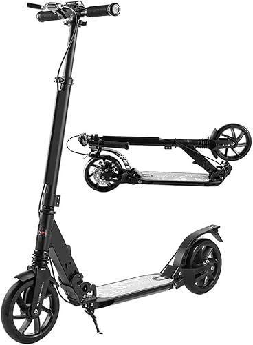 Mobilitätsroller, Roller mit großen Rädern, Roller für Erwachsene mit Handbremse, schwarzer klappbarer Pendlerroller, Last 120 kg (Nicht elektrisch)
