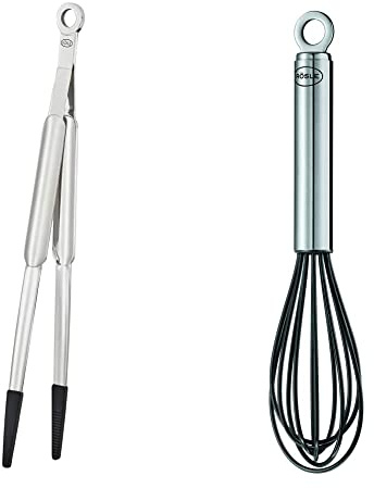 RÖSLE Spitzzange & Schneebesen - Hochwertige Silikon Zange mit Edelstahl 18/10, Temperaturbeständig bis 220 °C, 32 cm & 27 cm