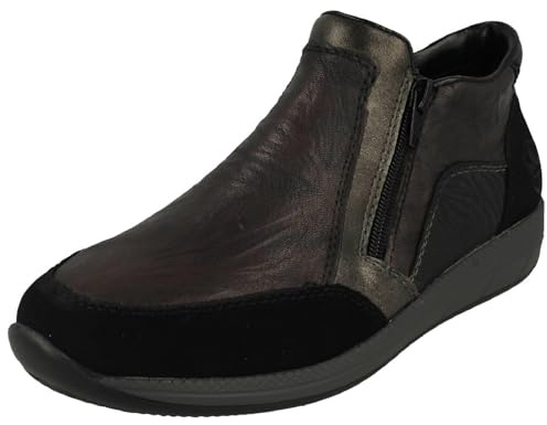 Rieker N1152-42 Grey Leather Ankle Boots Wider Fitting Warm Flat Shoes