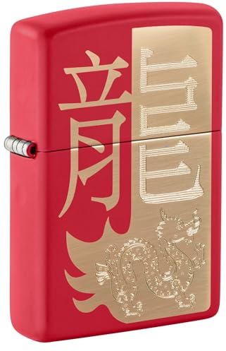 Zippo - Briquet Tempête Motif Année Du dragon 2024, Rouge Mat, Gravure Laser/Gravure Automatique, Rechargeable, Réutilisable, Coupe-vent, Coffret Cadeau, Fabriqué Aux États-Unis