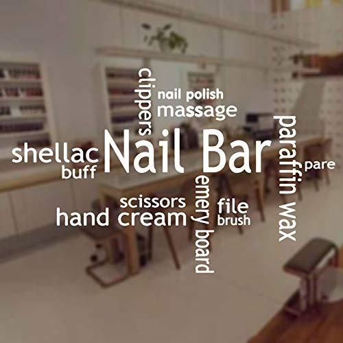 Adesivi murali staccabili decorazione d'interni salone di bellezza vetrina appliqué forbici testo murale carta da parati nail bar salone per unghie decorazione in vinile90x57cm