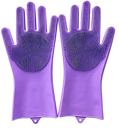 DUnLap Cleaning Gloves 1Pair Dishwashing Cleaning Gloves Magic Silicone Rubber Dish Washing Sponge Glove for Household Scrubber Kitchen Clean Tools Eco Friendly Cleaning Gloves(Purple)