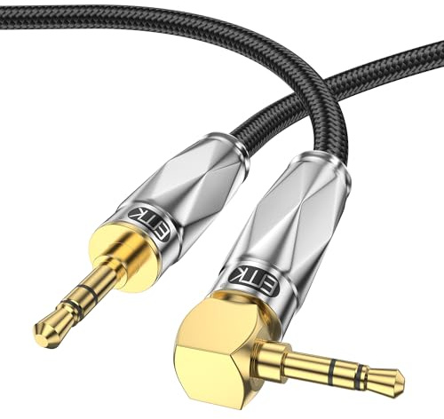 EMK Aux Cable for Car, 90 Degree Right Angle Auxiliary Cable Stereo Aux Jack to Jack Cord Compatible for Smartphones, MP3 Players, Laptops, Tablets, Bluetooth Speakers, Soundbars, and More(1M)