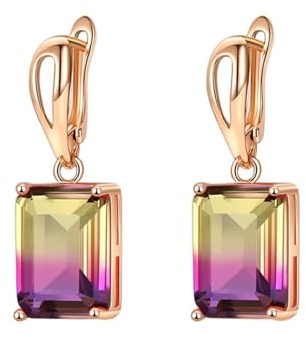 Homxi Boucles d'Oreilles Pendantes Mariage Femme,Boucle d'Oreilles Femme Plaqué Or Boucles d'Oreilles Rectangle avec Zircone Cubique Boucle d'Oreille Femme Or Rose
