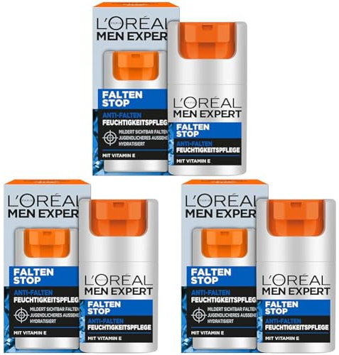L'Oréal Men Expert Gesichtspflege gegen Falten für Männer, Anti-Aging Feuchtigkeitscreme gegen Hautalterung und Augenringe, Gesichtscreme für Herren mit Vitamin E, Falten Stop, 1 x 50 ml