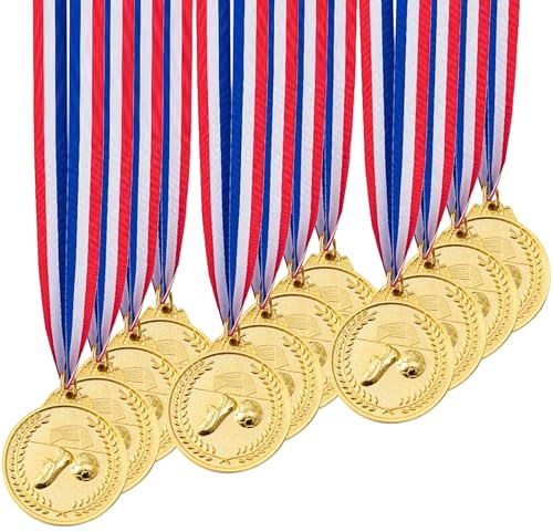Fhioevt 12 Stück Medaillen Kinder Goldmedaille Groß Medaillen Fussball Metall Medaillen Kindergeburtstag Medaille mit Gravur und Bändern Gewinner Medaillen für Erwachsene Sport Fußball (D 6,5cm)