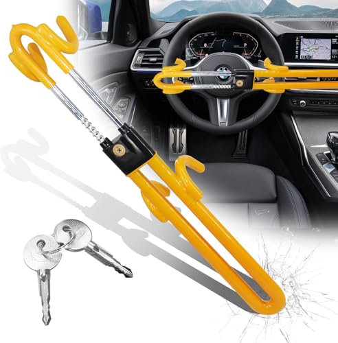 Twin Bar Steering Wheel Lock, Retractable Car Twin Bar Steering Wheel Locks,Anti-Theft Device, Heavy Duty High Visibility Adjustable Car Wheel Lock for Car with 2 Keys, for Cars, SUVs, Motorhomes
