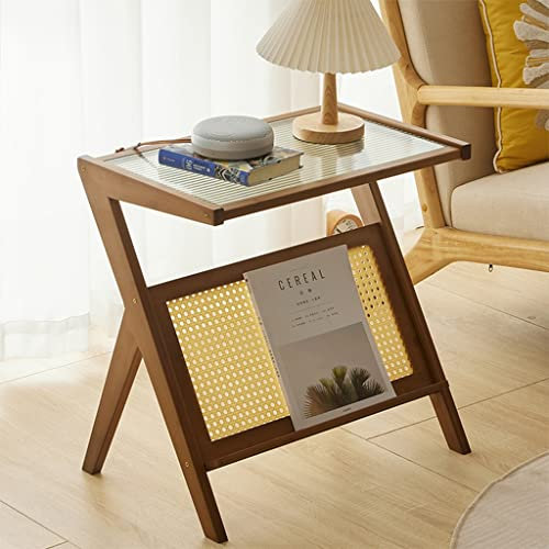 Generisch Moderner Sofa-Beistelltisch aus Glas mit wasserdichtem Nachttischregal für Schlafzimmer und Wohnzimmer, stilvoller Drehtellerständer (Farbe: Stil 1, Größe: 45 cm)