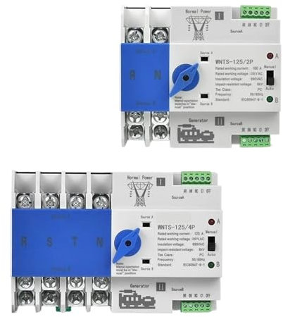 QZROPXOH Mini Automatic Transfer Switch 2P 4P Din Rail ATS Uninterrupted Power Generator 63A 100A 125A PV Photovoltaic Solar(4,125A)