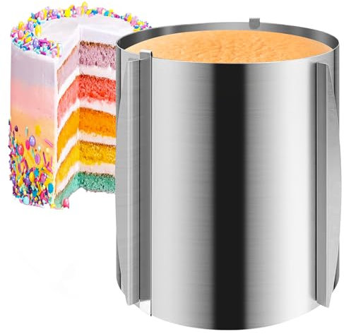 Cake Ring Adjustable High 20 cm, Stainless Steel Baking Ring Adjustable Width 16-30 cm, Sturdy Cake Mould, Cake Ring Round Adjustable, Round Adjustable Baking Frame for Baking and Decorating