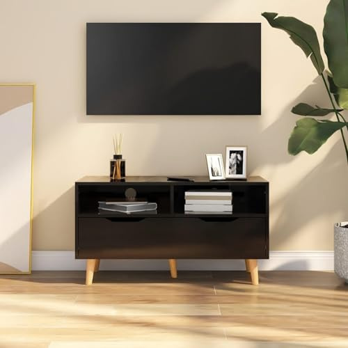 ShGaxin Meuble TV, meuble TV, meuble TV, meuble TV, meuble TV, meubles de salon, meubles de salon TV en aggloméré noir brillant 90 x 40 x 48,5 cm