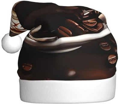 sttung Heißer Kaffee mit Kaffeebohnen-Druck, Erwachsenen-Weihnachtsmütze, Weihnachtsmann-Kostüm, Accessoire, klassische Weihnachtsmann-Kopfbedeckung, für Herren und Damen