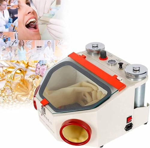 YANGYMM Sableuse dentaire, avec contrôle à pédale et lumière LED, 2 stylos + 2 réservoirs de laboratoire dentaire avec lumière LED et grande fenêtre de vue, pour polir les couronnes en porcelaine