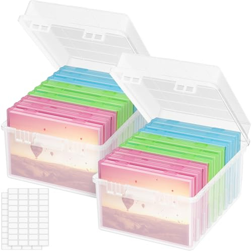 Lifewit Foto Aufbewahrungsbox mit 9 PCS innere Fotohalter, 13x18cm 5R, Foto Organizer Box aus Kunststoff für Karten Bilder Stempel Bürobedarf, Samenaufbewahrung mit Etikettensticker, Bunt, 2 Stück