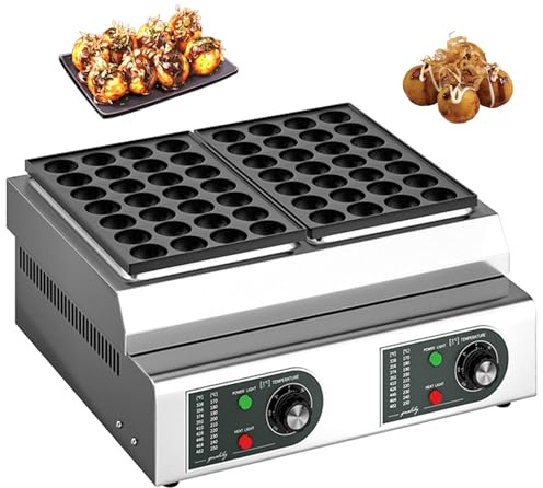 Naturalpowev Takoyaki Maker Elettrico, Macchina Giapponese per polpette di Pesce e Polpo a 56 Fori con Controllo della Temperatura, 2 Piastre antiaderenti, takoyaki Grill Maker per Cucina Domestica