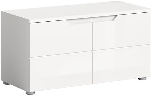 xonox.home - Sitzbank Solero 80x43x37 cm in weiß und weiß hochglanz - Eingangsbereich Garderobenschrank Flurmöbel Dielenmöbel - funktional pflegeleichte Oberfläche