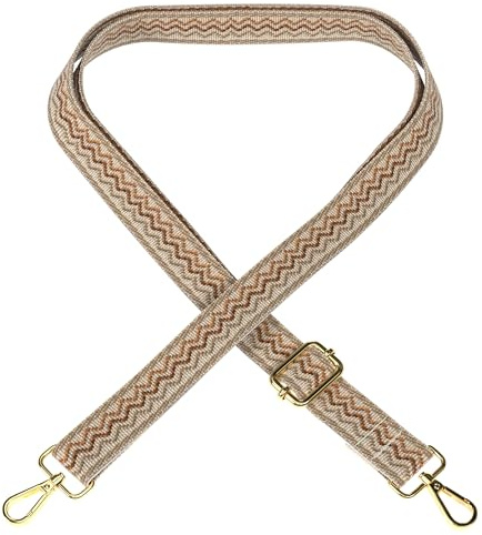 EAZY CASE - Verstellbarer Taschengurt, Ersatz Gurt für Handtaschen, Schulterriemen für Umhängetaschen, dünner Riemen für Taschen und Tragetaschen, DIY Taschenband, Wellen - Beige Braun Metall Gold